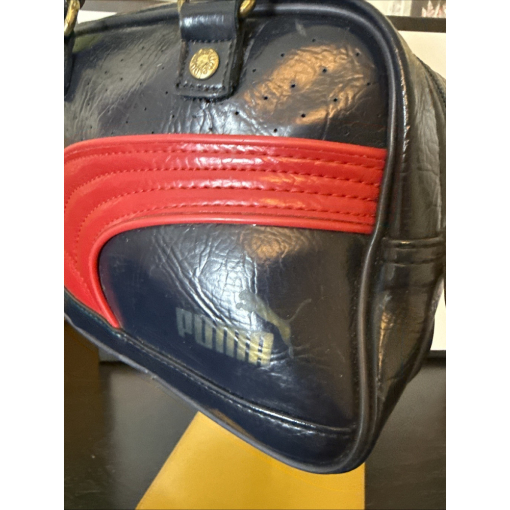 Puma Mini Boston Bag Blue Red Faux Leather Handbag - Picture 2 of 7